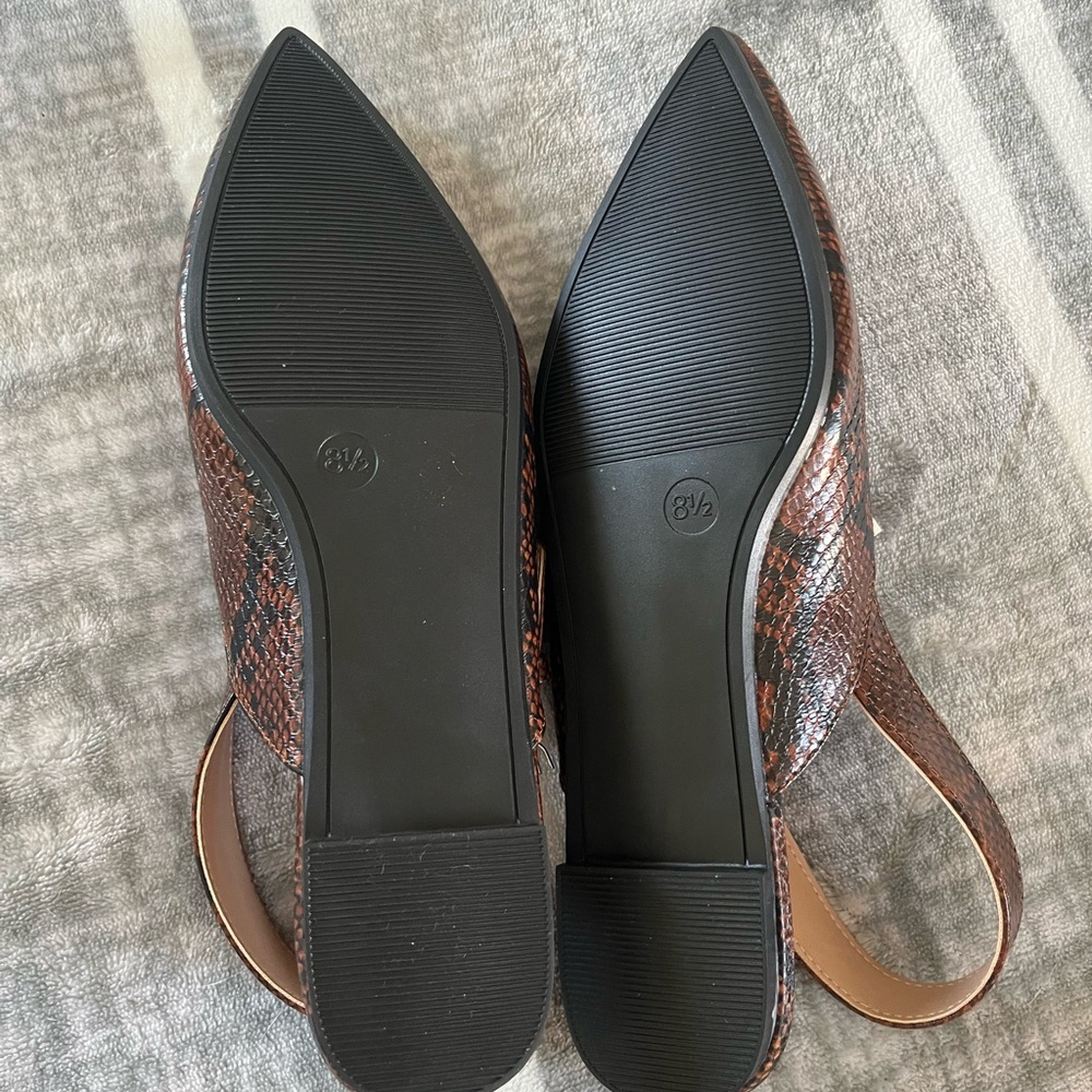 Brown Faux Snakeskin Pointed Slingback Flats - Picture 3 of 4